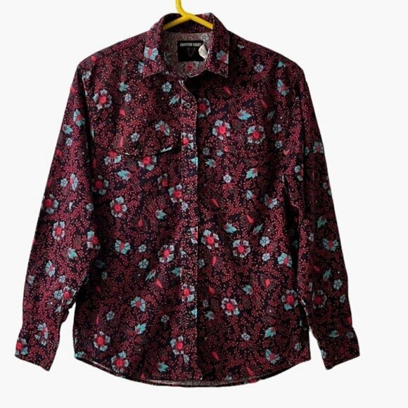 Vintage Frontier Series Women's Purple Floral Button-Down Western Shirt Medium - Picture 1 of 12